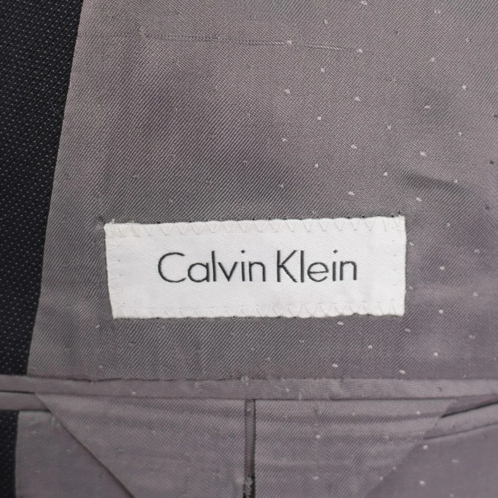 Calvin Klein Textured Wool Blend Blazer 42R Black Gray Birdseye‎